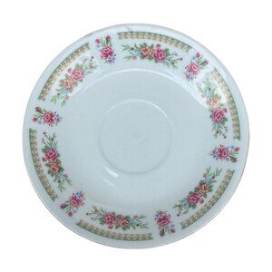 Vintage Porcelain Saucer With Pink Floral & Gold Diamond Pattern